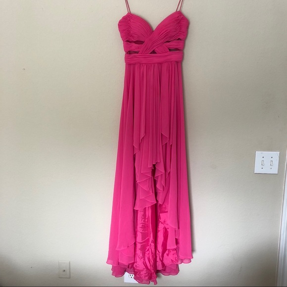 CACHE Pink High Low Illusion Chiffon Dress Sz 4 - Picture 2 of 8